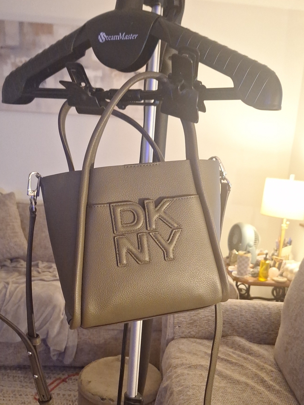 DKNY Olive Green Embossed Logo Crossbody Tote